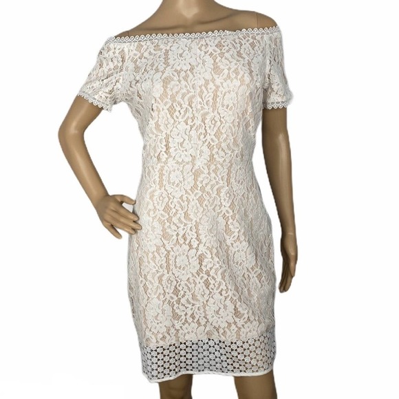 ESLEY White Lace Off Shoulder Dress Size Small - Picture 1 of 7